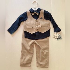 Little Lad 🟣 NWT Size 12M Three Piece Set Bow Tie Suit Outfit